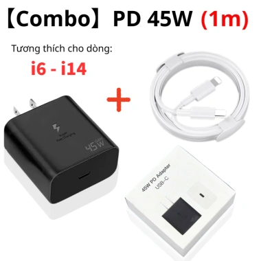 Bộ sạc nhanh 45W Củ + Cáp, dây sạc chống gãy, không nóng, an toàn, tương thích i6-i14 - 39.000₫ 10 Bộ sạc nhanh 45W Củ + Cáp, dây sạc chống gãy, không nóng, an toàn, tương thích i6-i14 - 39.000₫ 10