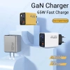 Bộ sạc nhanh 65W GaN cổng kép USB‑C, cáp tích hợp, hỗ trợ EU/US/UK - Đầu sạc du lịch 7