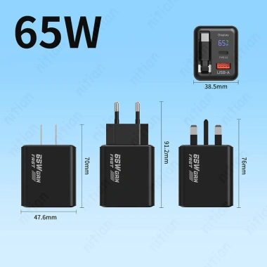 Bộ sạc nhanh 65W GaN cổng kép USB‑C, cáp tích hợp, hỗ trợ EU/US/UK - Đầu sạc du lịch 10 Bộ sạc nhanh 65W GaN cổng kép USB‑C, cáp tích hợp, hỗ trợ EU/US/UK - Đầu sạc du lịch 10