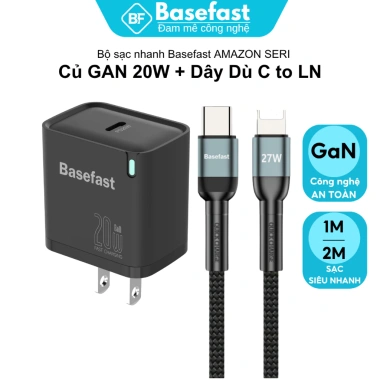 Bộ sạc nhanh Basefast B26 20W PD kèm cáp bọc dù bền cho iPhone 8 Plus, XS, 11-14 Pro - giá 209.000 VND 2