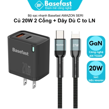 Bộ sạc nhanh Basefast B26 20W PD kèm cáp bọc dù bền cho iPhone 8 Plus, XS, 11-14 Pro - giá 209.000 VND 3