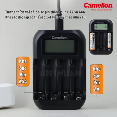 Bộ sạc nhanh Camelion BC-1.046 tự ngắt, Pin AA 2.700mAh và AAA 1.100mAh - Chính hãng 130k