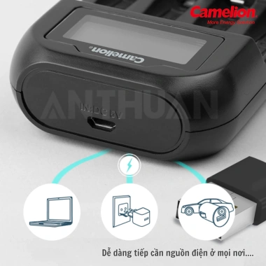 Bộ sạc nhanh Camelion BC-1.046 tự ngắt, Pin AA 2.700mAh và AAA 1.100mAh - Chính hãng 130k