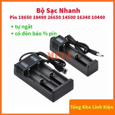 Bộ sạc nhanh đa năng Pin 18.650 18.490 26.650 14.500 16.340 10.440, tự ngắt, đèn báo % pin, dòng 2-3A, giá 25.409 VND