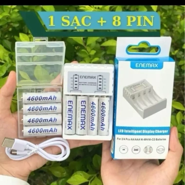 Bộ sạc nhanh Enemax 4 pin AA 4.600mAh + 4 pin AAA 2.600mAh - Sạc nhiều lần, Tiết kiệm, An toàn, Giá 229.000đ