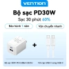 Bộ sạc nhanh GaN Vention 30W/20W USB‑C PD + USB 2 cổng QC4.0, hỗ trợ Samsung Android, BH 12 tháng