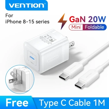 Bộ sạc nhanh GaN Vention 30W/20W USB‑C PD + USB 2 cổng QC4.0, hỗ trợ Samsung Android, BH 12 tháng