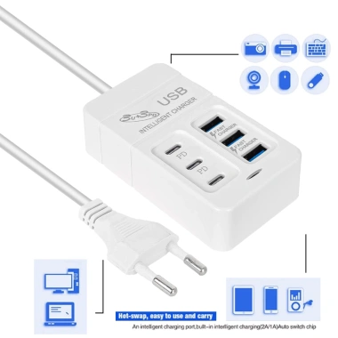 Bộ sạc nhanh PD 3.0 6 cổng USB – Sạc đồng thời, bảo vệ quá dòng & quá nhiệt, đa năng du lịch, 100.009₫ 5
