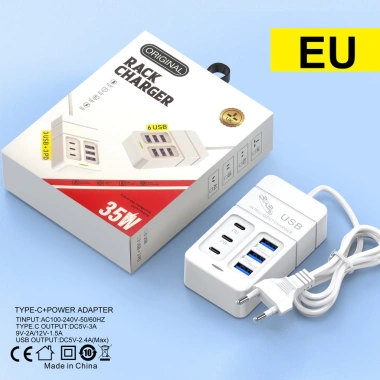 Bộ sạc nhanh PD 3.0 6 cổng USB – Sạc đồng thời, bảo vệ quá dòng & quá nhiệt, đa năng du lịch, 100.009₫ 9