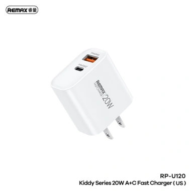 Bộ sạc nhanh Remax Kiddy Series RP-U120 20W 1 USB và 1 Type C, giá chỉ 125.000₫