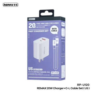 Bộ sạc nhanh Remax Kiddy Series RP-U120 20W 1 USB và 1 Type C, giá chỉ 125.000₫