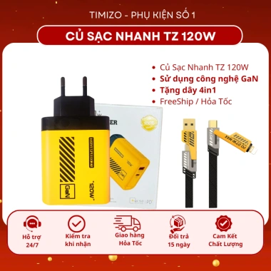 Bộ sạc nhanh TZ-93 120W 4in1 công nghệ GAN Siêu nhanh, không chai pin, không nóng máy