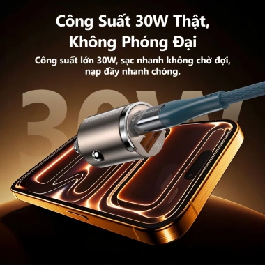 Bộ sạc ô tô 30W sạc nhanh vỏ kim nhôm mini, cáp Type‑C 1m, bảo hành 24 tháng - Giá 57.000₫ 7