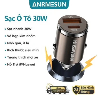 Bộ sạc ô tô 30W sạc nhanh vỏ kim nhôm mini, cáp Type‑C 1m, bảo hành 24 tháng - Giá 57.000₫ 10