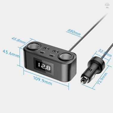 Bộ sạc ô tô PD QC3.0 2 ổ 12-24V có đèn LED phát hiện điện áp cho xe tải SUV 4