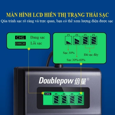 Bộ sạc pin 1.2V AA/AAA UK93B Doublepow - Sạc thông minh tự ngắt, LCD, chính hãng, giảm giá 22%