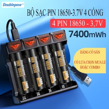 Bộ Sạc Pin 18.650 Doublepow UK41 4 Pin 7.400mWh Sạc Nhanh Tự Ngắt Dùng Lại 1.000 Lần 74.000 VND