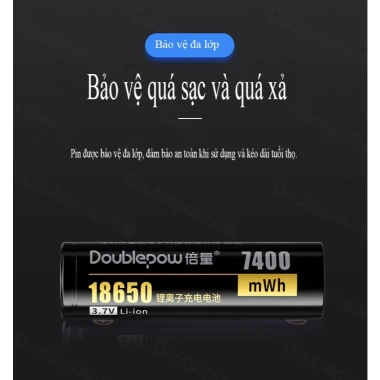 Bộ Sạc Pin 18.650 Doublepow UK41 4 Pin 7.400mWh Sạc Nhanh Tự Ngắt Dùng Lại 1.000 Lần 74.000 VND