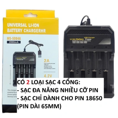Bộ sạc pin 4 đa năng FERADO 3.7‑4.2V, phích cắm tiện lợi, đèn báo đầy tự ngắt, sạc viên 4 ngăn có dây - 29.900₫ 2
