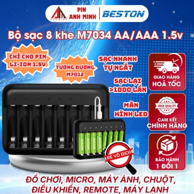 Bộ sạc pin 8 khe AA/AAA 1.5V Beston M7.012 - Sạc nhanh tự ngắt, giá 189.000 VND
