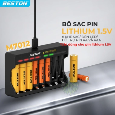 Bộ sạc pin 8 khe AA/AAA Beston M7.012 – Sạc nhanh, tự ngắt, hỗ trợ Li‑ion 1.5V, giá ưu đãi 169k