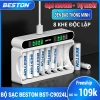 Bộ sạc pin AA AAA Beston C9.024L 8 cổng sạc nhanh, ngắt khi đầy, LED thông minh