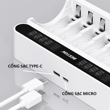 Bộ sạc pin AA AAA Beston C9.024L 8 cổng sạc nhanh, ngắt khi đầy, LED thông minh 5