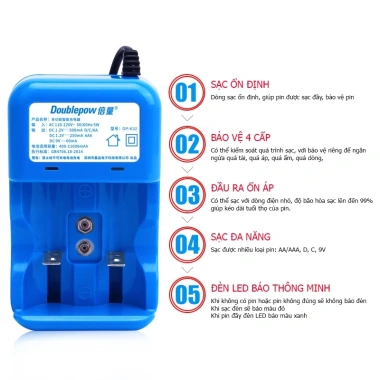Bộ sạc pin AA AAA C D 9V Doublepow K32 - Tự ngắt, báo đèn pin đầy, giá tốt 110k 3