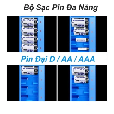Bộ Sạc Pin AA AAA C Doublepow DP‑K55 Tự Ngắt Đa Năng – Đèn Báo, Kèm Pin D cho Bếp Ga, Pin, Radio – 159k