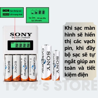 Bộ sạc pin AA AAA Sony 4 chỗ 2A/3A, sạc nhanh tự ngắt, LED báo trạng thái 65.000 VND