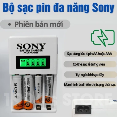 Bộ sạc pin AA AAA Sony 4 chỗ 2A/3A, sạc nhanh tự ngắt, LED báo trạng thái 65.000 VND