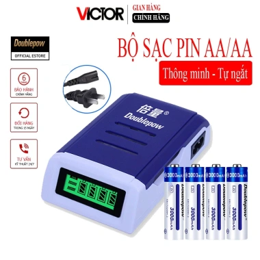 Bộ sạc pin AA Doublepow DP-K209 Xanh tự ngắt LCD công suất cao - Giá 194.000₫