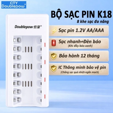Bộ Sạc Pin AA/AAA 8 Khe Doublepow K18 - Đèn Báo, Dùng cho Micro, Đồ Chơi, Giá 140k