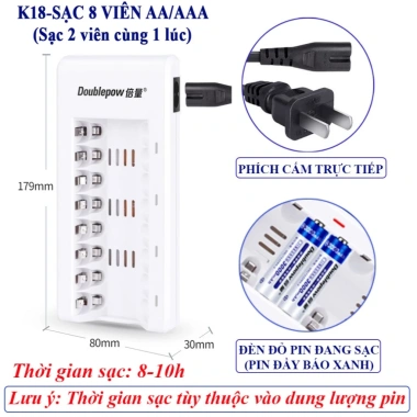 Bộ Sạc Pin AA/AAA 8 Khe Doublepow K18 - Đèn Báo, Dùng cho Micro, Đồ Chơi, Giá 140k 7 Bộ Sạc Pin AA/AAA 8 Khe Doublepow K18 - Đèn Báo, Dùng cho Micro, Đồ Chơi, Giá 140k 7