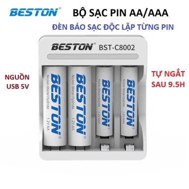 Bộ sạc pin AA/AAA Beston C8.002 chuẩn, nhanh, đa năng cho micro, máy ảnh, đồ chơi - Giá 65.000₫