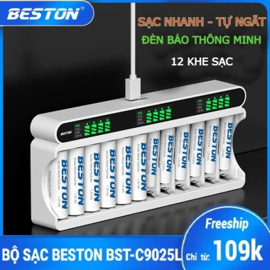 Bộ Sạc Pin Beston C9.025L 12 Cổng AA/AAA - Sạc nhanh, tự ngắt, đèn báo thông minh, giá ưu đãi 320.000đ