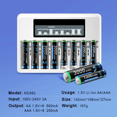 Bộ sạc pin CITYORK NC562 sạc nhanh tự ngắt 1.5V AA AAA giá ưu đãi 239.000 VND