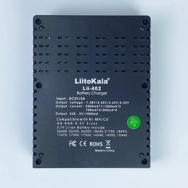 Bộ sạc pin đa năng 4 khay Lii-402 hỗ trợ AA, AAA, 18.650, 26.650, 14.500 – giá ưu đãi 209.000₫ 6 Bộ sạc pin đa năng 4 khay Lii-402 hỗ trợ AA, AAA, 18.650, 26.650, 14.500 – giá ưu đãi 209.000₫ 6
