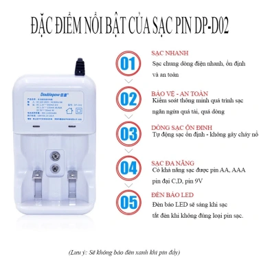 Bộ sạc pin đa năng Doublepow DP-D02 (D C AA AAA 9V) giá 95.000 - sạc nhanh, an toàn