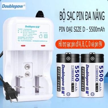 Bộ Sạc Pin Doublepow DP-D02 2 Pin 5.500mAh Chính Hãng Sạc AA AAA 9V 100.000 VND