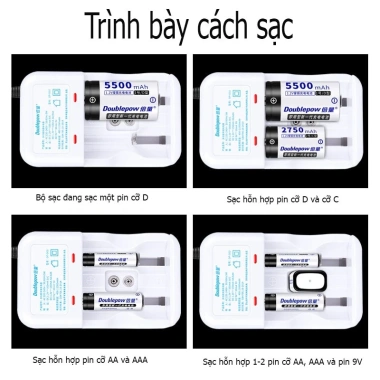 Bộ Sạc Pin Doublepow DP-D02 2 Pin 5.500mAh Chính Hãng Sạc AA AAA 9V 100.000 VND