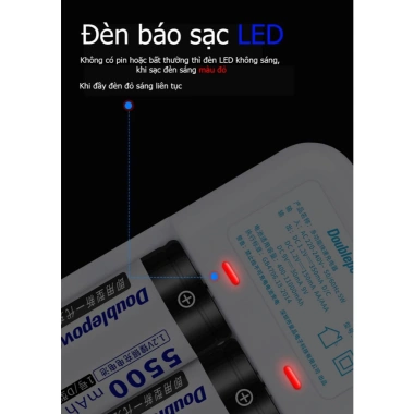 Bộ Sạc Pin Doublepow DP-D02 2 Pin 5.500mAh Chính Hãng Sạc AA AAA 9V 100.000 VND