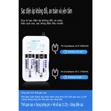 Bộ Sạc Pin Doublepow DP-D02 2 Pin 5.500mAh Chính Hãng Sạc AA AAA 9V 100.000 VND