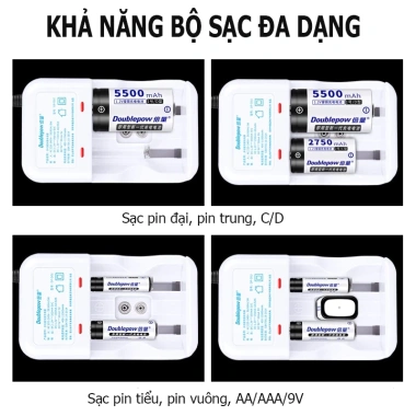 Bộ sạc pin Doublepow DP-D02 đa năng - Sạc C D AA AAA 9V 1.2V, không kèm pin, chỉ 96.900đ 2