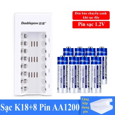 Bộ sạc pin K18 pin sạc 1.2V AA/AAA Doublepow dùng cho Micro, bàn chải điện, remote, giảm 20% chỉ 139.000₫