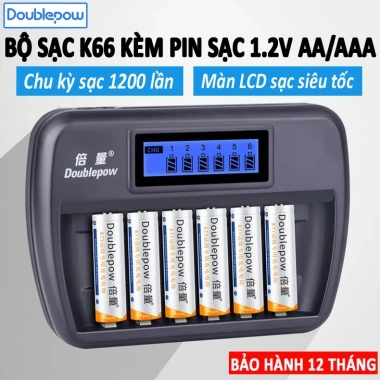 Bộ sạc pin K66 Doublepow 12 ngàm AA/AAA sạc thông minh, dung lượng cao 188.000 VND