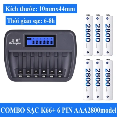Bộ sạc pin K66 Doublepow 12 ngàm AA/AAA sạc thông minh, dung lượng cao 188.000 VND