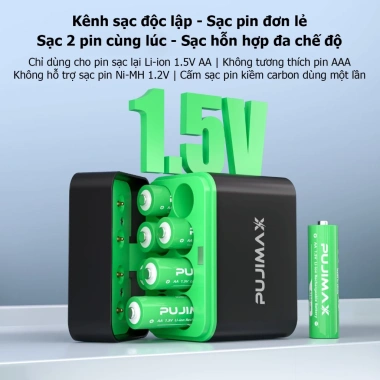Bộ sạc pin thông minh PUJIMAX 8 khe Li-ion AA 1.5V 4.255mWh - Tự động ngắt, chống sạc quá mức, giá ưu đãi 229.999₫ 4 Bộ sạc pin thông minh PUJIMAX 8 khe Li-ion AA 1.5V 4.255mWh - Tự động ngắt, chống sạc quá mức, giá ưu đãi 229.999₫ 4