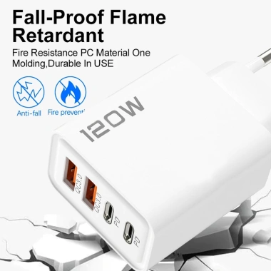 Bộ sạc USB-C 120W 4 trong 1 siêu nhanh 3.0 - Đa năng du lịch, cáp kèm, phích EU US UK