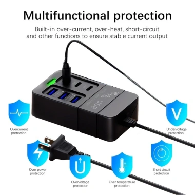 Bộ sạc USB đa cổng 35W sạc nhanh, ổ cắm EU/Mỹ, chuyển đổi phích cắm điện thoại 7